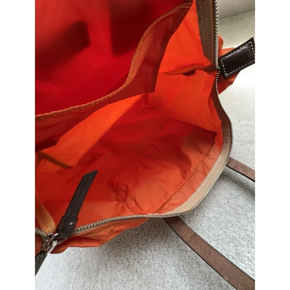 Dooney Bourke Wayfarer Light Weight Tote Bag Nylon Leather Trim Shoulder Orange